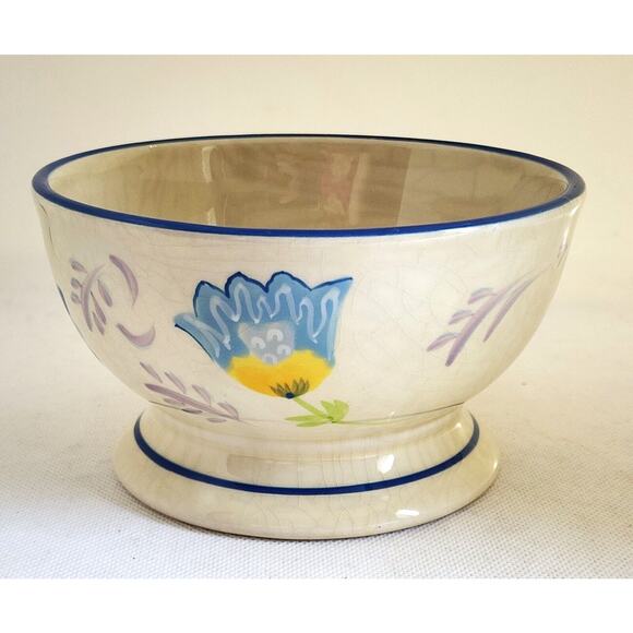 BOWLS-KIMBERLY HODGES-Hallmark-Cereal/Soup/Noodle-Blue-Light Cream-Footed-Set 4 - Picture 4 of 12